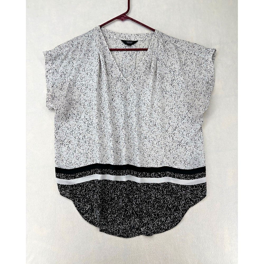 Simply Vera Vera Wang White/Black Speckled V-Neck Chiffon Ruffle Blouse Women XL